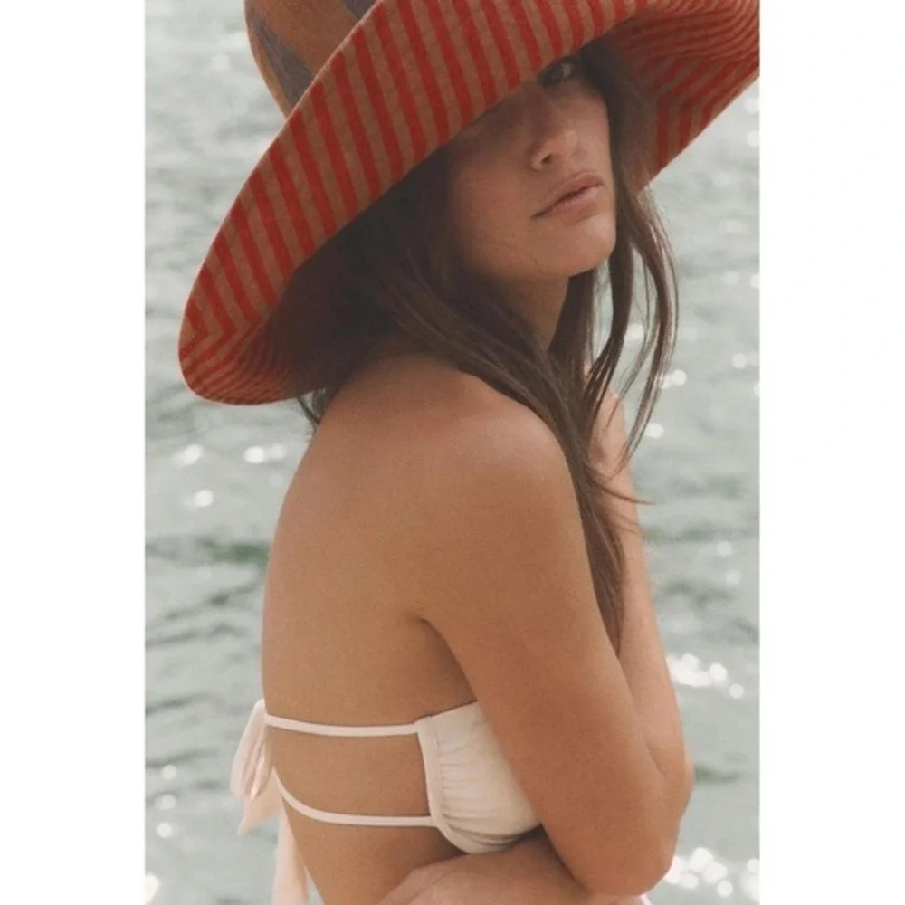 NWT Zara Reversible Striped Linen Hat Medium